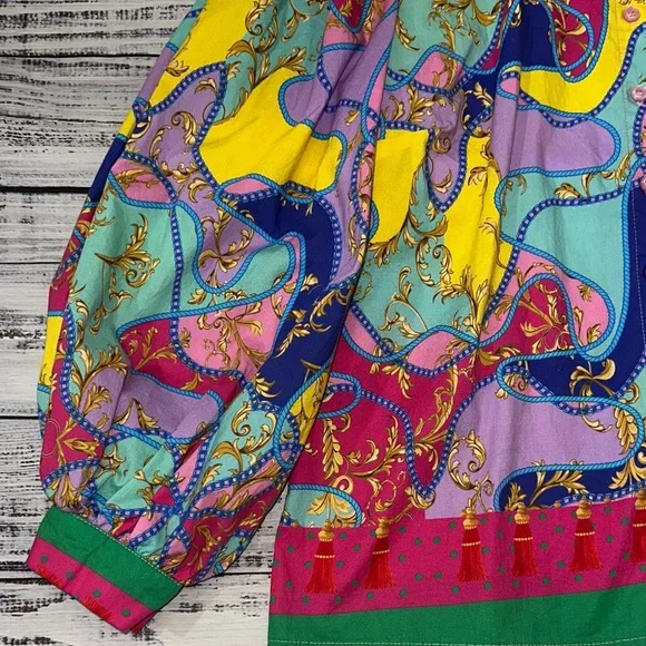 New York & Company Vibrant Multicolor Puff Sleeves Blouse Sz. L - Picture 4 of 8